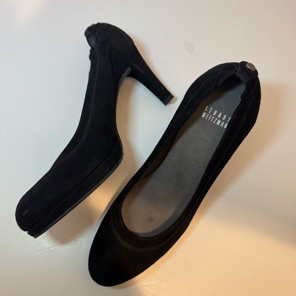 Stuart‎ Weitzman Suede Black Heels Women’s Size 6.5 Classic Pumps Round Toe - Picture 3 of 10
